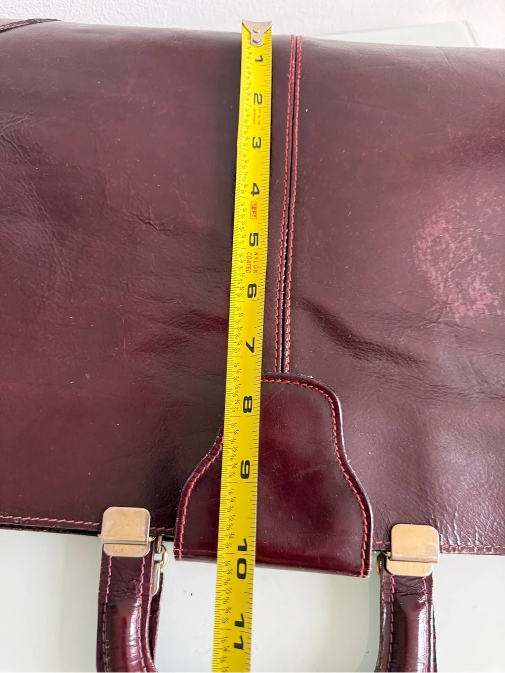 Classic Men's Leather Briefcase in Burgundy with Gold Accents